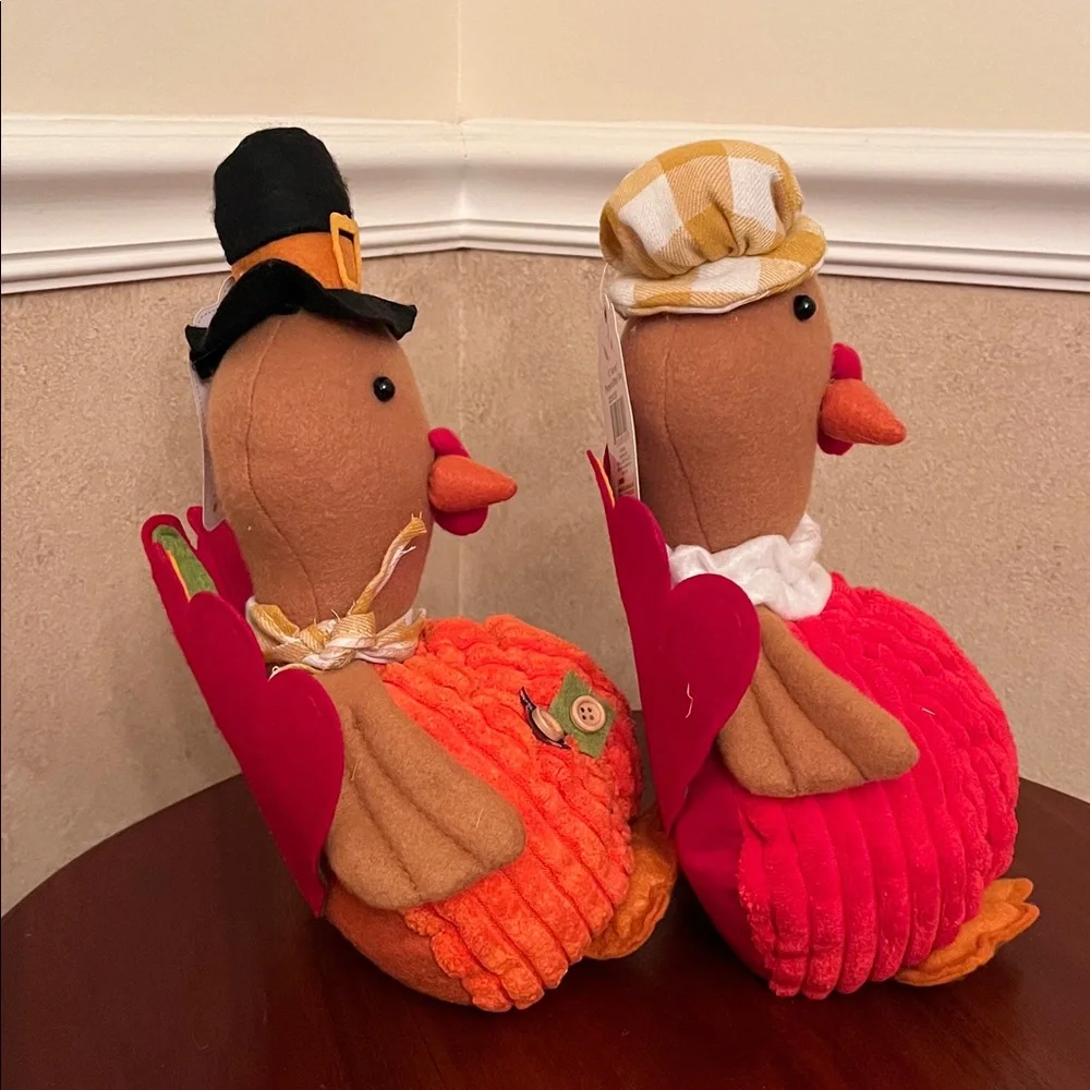 Set of two 11” Harvest Pumpkin Sitting Turkeys –Thanksgiving Décor
